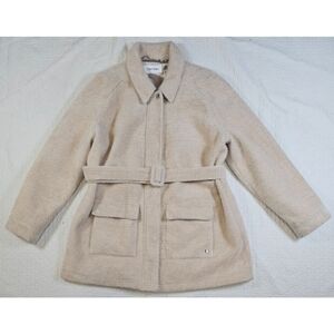 Calvin Klein Beige Belted Knitted Birdseye Eyelash Shirt Jacket